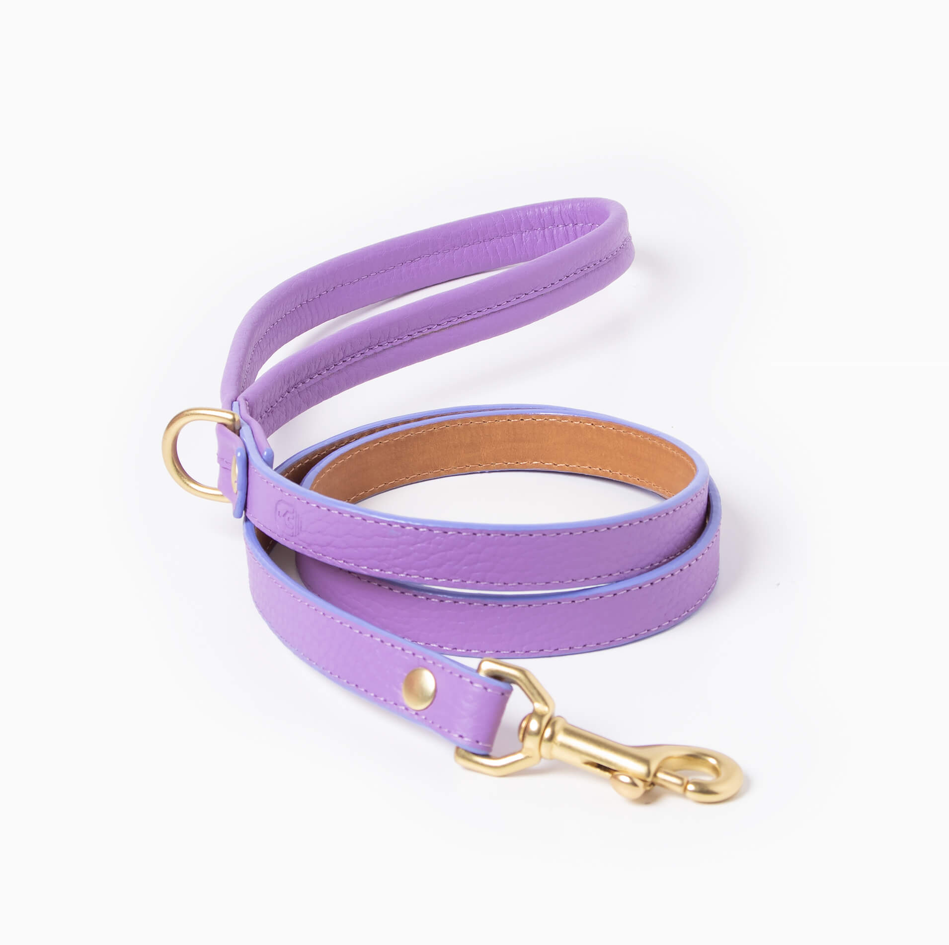 Lilac leather dog leash with brass hardware
