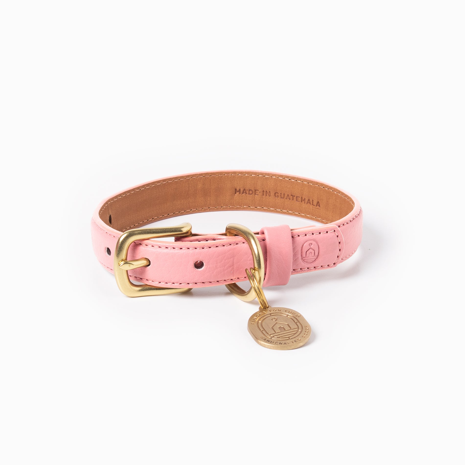 Pink Leather Dog Collar with Brass Hardware