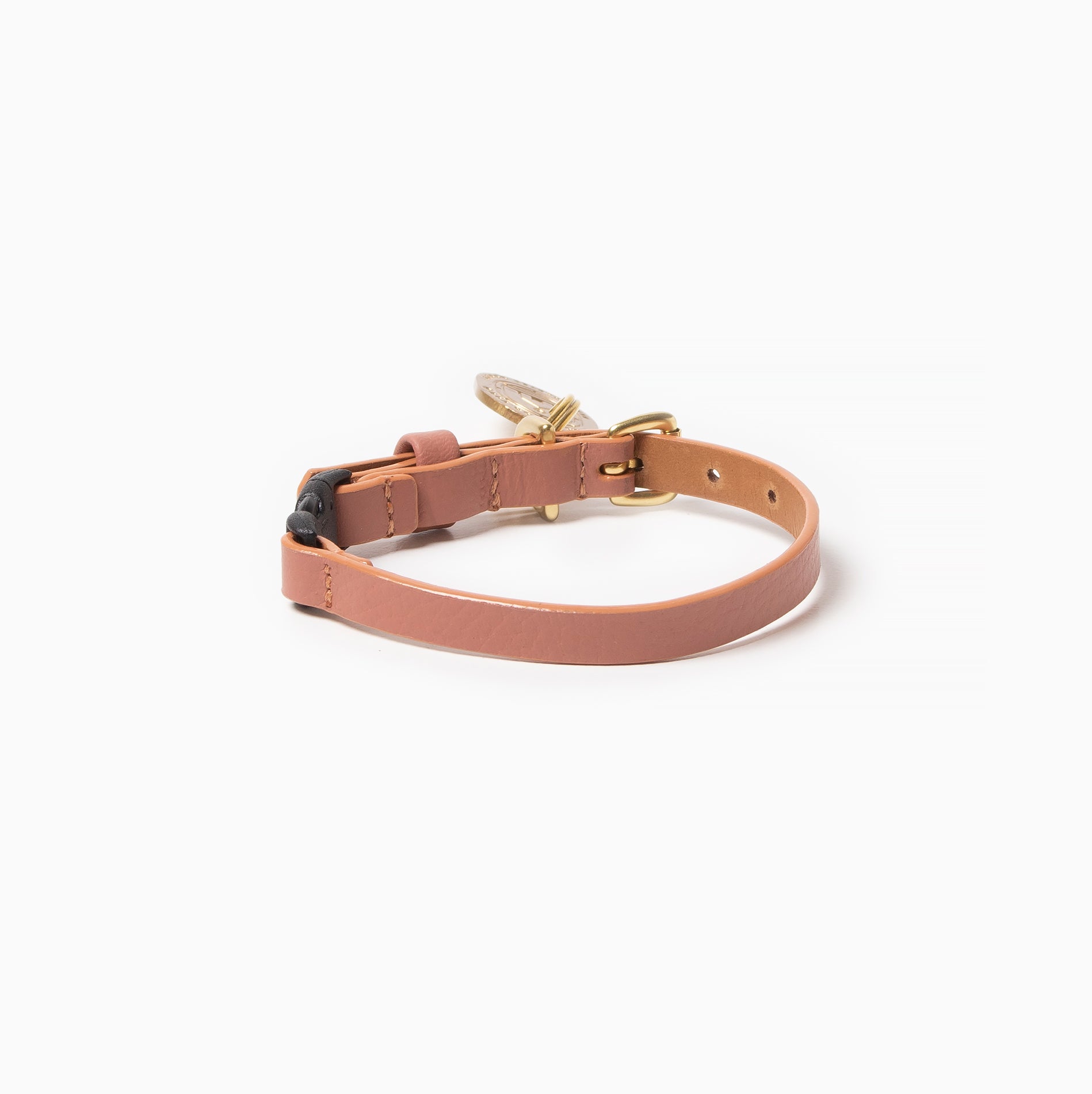 Nude Pink leather cat collar with tag ID and security clip. Handcrafted leather kitty collar.