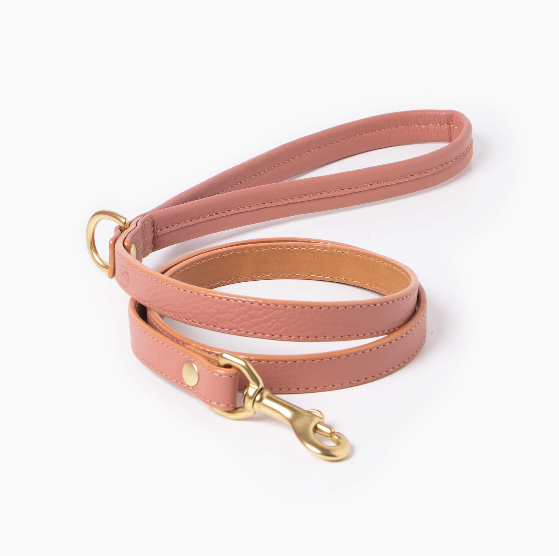 Nude Pink leather dog leash with brass hardware