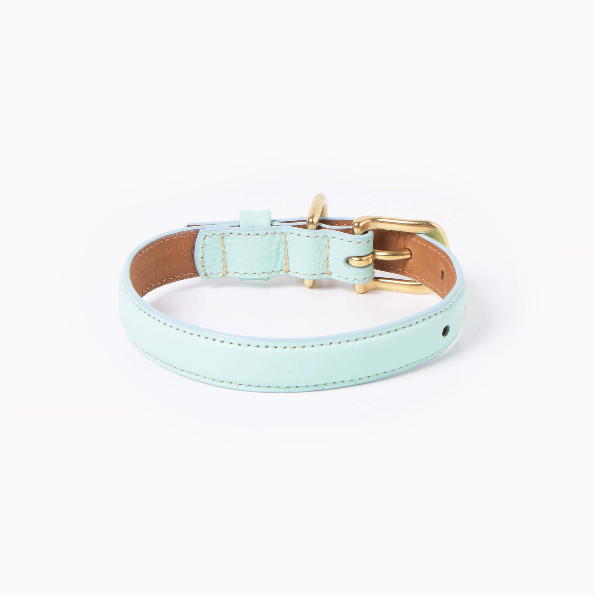Mint leather dog collar with with brass hardware and tag ID. Luxury dog collar.