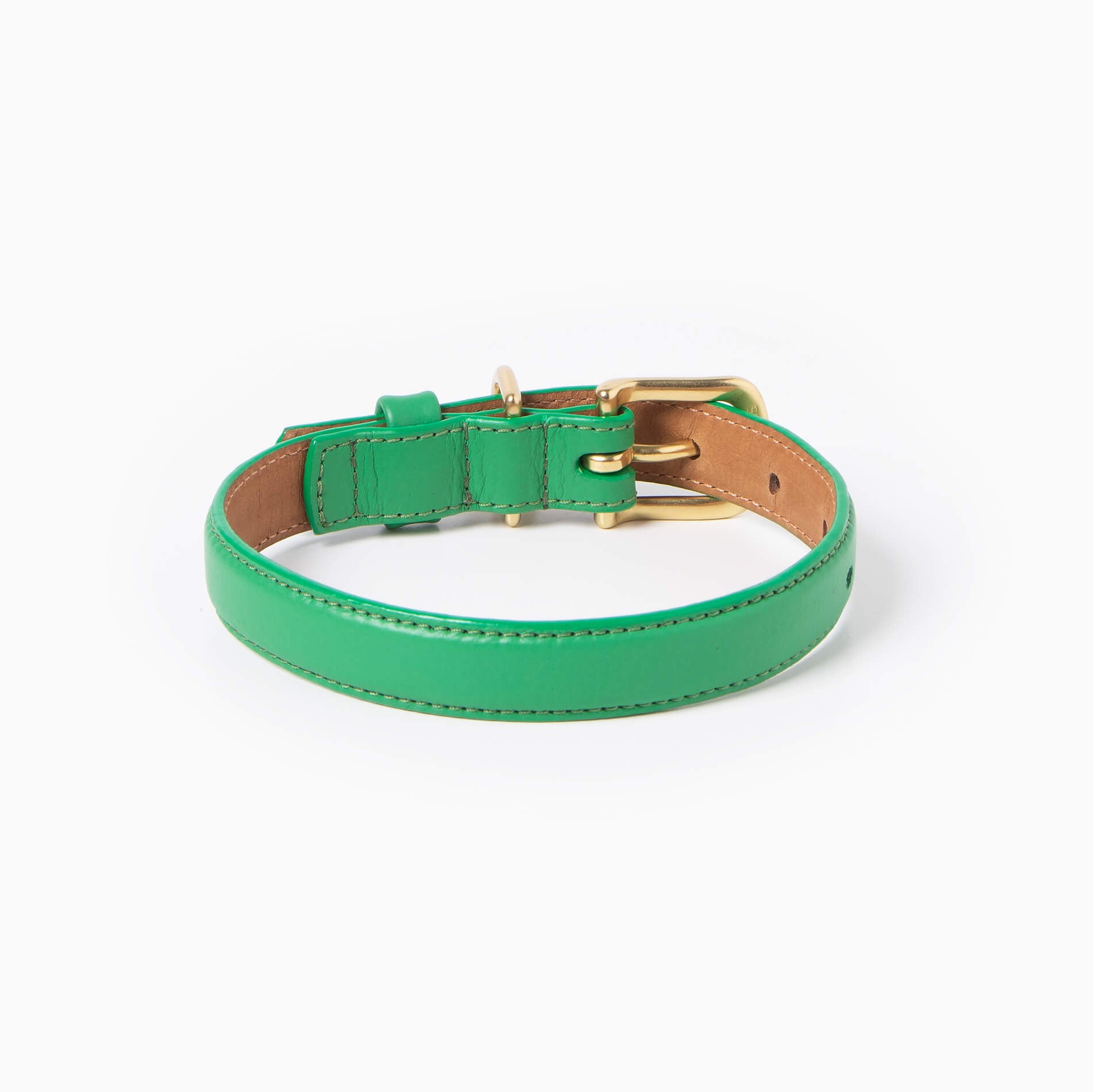 Emerald green leather dog collar with with brass hardware and tag ID. Luxury dog collar.